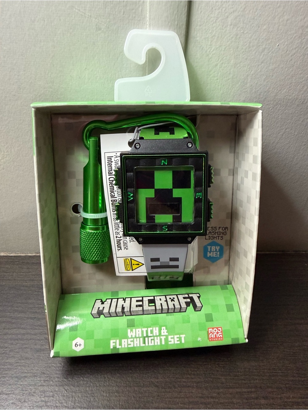 Minecraft Kids Green Creeper Watch & Flashlight Set
